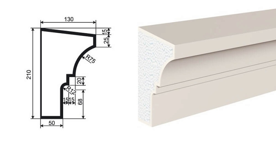Карниз фасадный LEPNINAPLAST КВ-210/1, 2000*130*210 мм