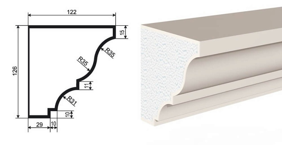 Карниз фасадный LEPNINAPLAST КВ-126/1, 2000*126*122 мм