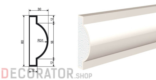 Молдинг LEPNINAPLAST МВ-80/1, 2000*80*30 мм