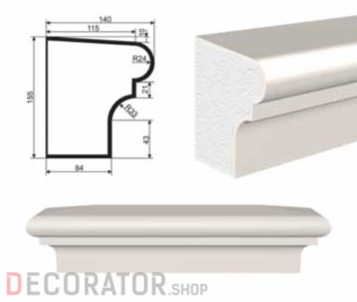 Подоконник фасадный LEPNINAPLAST ПВ-155/2, 2000*140*155 мм