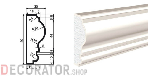 Молдинг LEPNINAPLAST МВ-80/4, 2000*80*30 мм