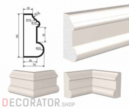 Молдинг цокольный LEPNINAPLAST ЦВ-150/3, 2000*150*70 мм