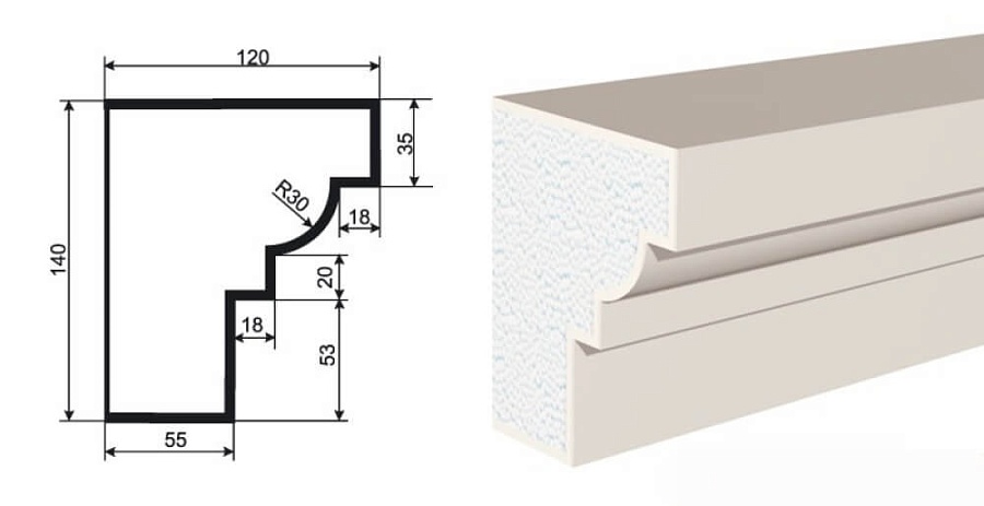 Карниз фасадный LEPNINAPLAST КВ-140/1, 2000*140*120 мм