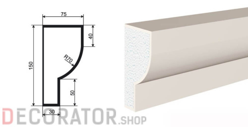 Карниз фасадный LEPNINAPLAST  КВ-150/1, 2000*75*150 мм