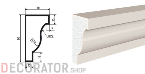 Молдинг LEPNINAPLAST МВ-80/2, 2000*80*40 мм