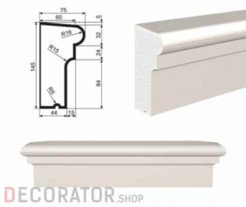 Подоконник фасадный LEPNINAPLAST ПВ-145/2, 2000*75*145 мм