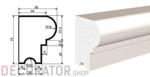 Молдинг LEPNINAPLAST МВ-75/1, 2000*75*60 мм