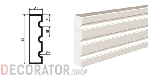 Молдинг LEPNINAPLAST МВ-80/3, 2000*80*20 мм